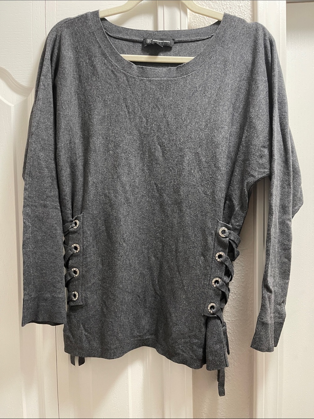 INC International Concepts Charcoal Gray Lace-Up Side Sweater